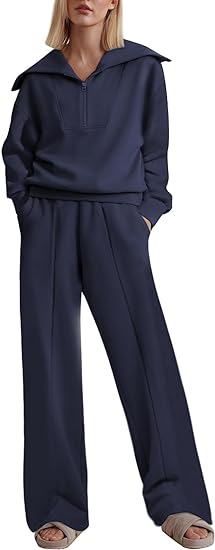 Photo 1 of (L) Aleumdr Two Piece Outfits Half Zip Sweatshirt Sweatsuit Lounge Sets for Women Matching Set Wide Leg Sweatpant Tracksuit- size large
