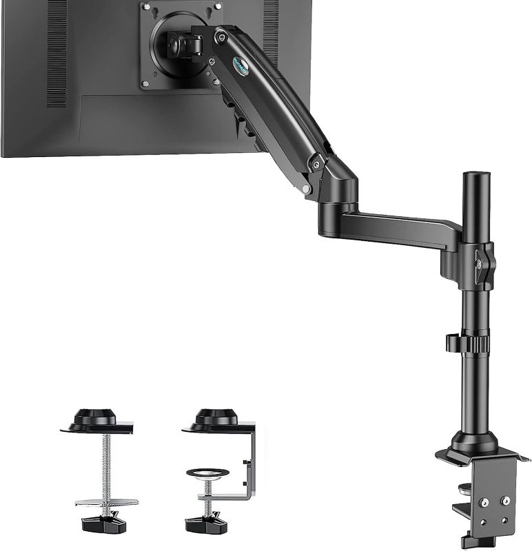 Photo 1 of HUANUO Single Monitor Mount, Adjustable Monitor Arm Desk Mount Fits 13-32 inch Screen, Holds 19.8lb, Gas Spring Monitor Stand with 24.41 inch Max Height, Full Motion Swivel Monitor Arm with Vesa Mount
