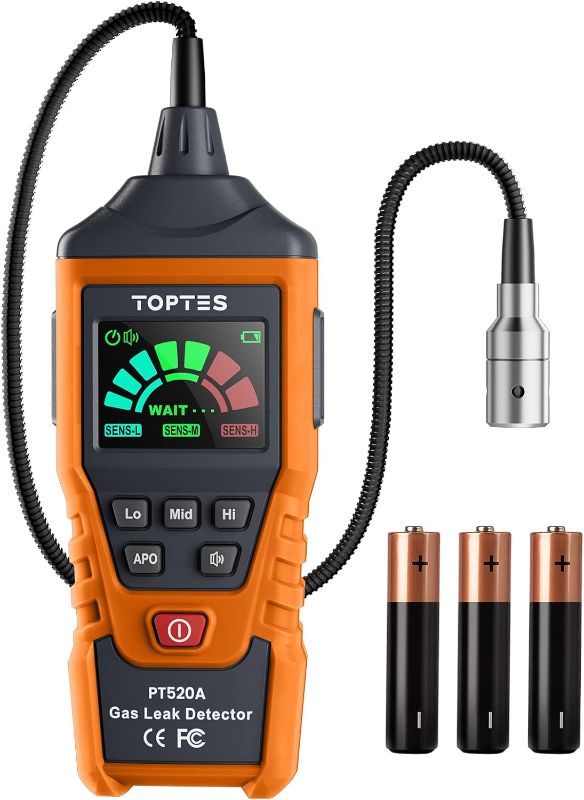 Photo 1 of Natural Gas Detector, TopTes PT520A Gas Leak Detector with 17-Inch Gooseneck, Locating The Source of Propane, Natural Gas, and Combustible Gas Leak for Home and RV (Includes Battery x3) - Orange
