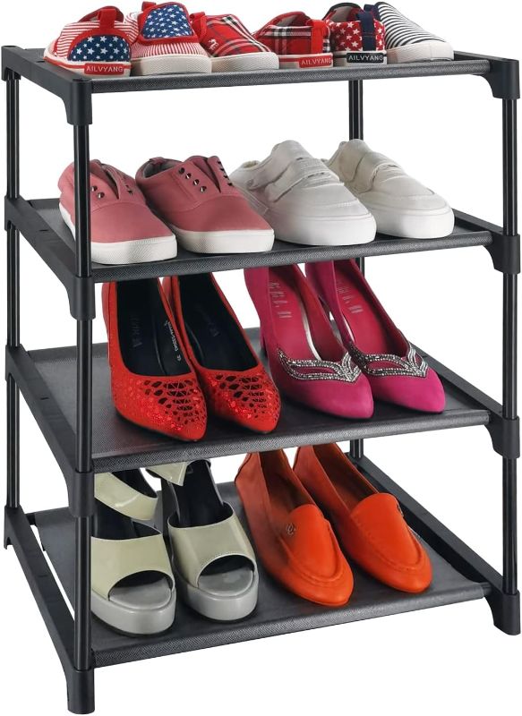 Photo 1 of 4 Tiers Small Shoe Rack,Narrow Stackable Shoe Shelf Organizer,Sturdy Shoe Stand, Non-Woven Fabric Metal Free Standing Shoe Racks for Entryway, Doorway and Bedroom Closet
