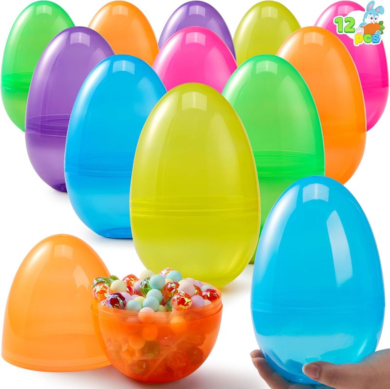 Photo 1 of JOYIN 12 Pieces 7" Jumbo Plastic Clear Easter Eggs Bright Assorted Colors for Filling Treats, Easter Theme Party Favor, Easter Eggs Hunt, Basket Stuffers Fillers, Classroom Prize Supplies Toy
