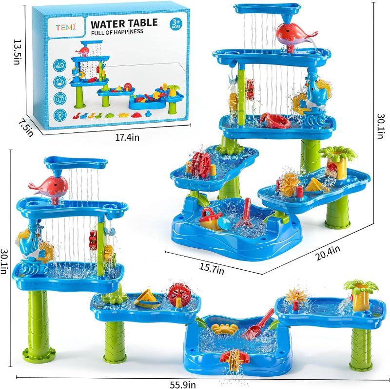 Photo 2 of 2024 Newest Auto Water-Absorbing Water Table for Toddlers 3-5, 3-Tier Kids Water Table with Umbrella Splash Pond, Outdoor Toys Sand and Water Table for Age 3+ Boys Girls, 20PCS Water Toy Accessories
