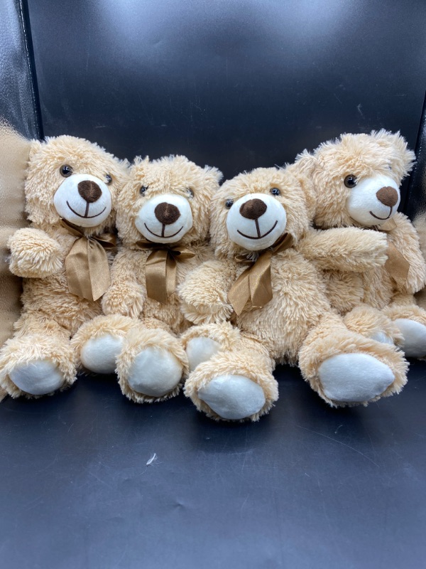 Photo 2 of MorisMos 4 Packs Teddy Bears Bulk Stuffed Animals, Cute Small Plush Toys, Little Bear for Kids on Centerpiece Baby Shower, 14 Inches, Brown
