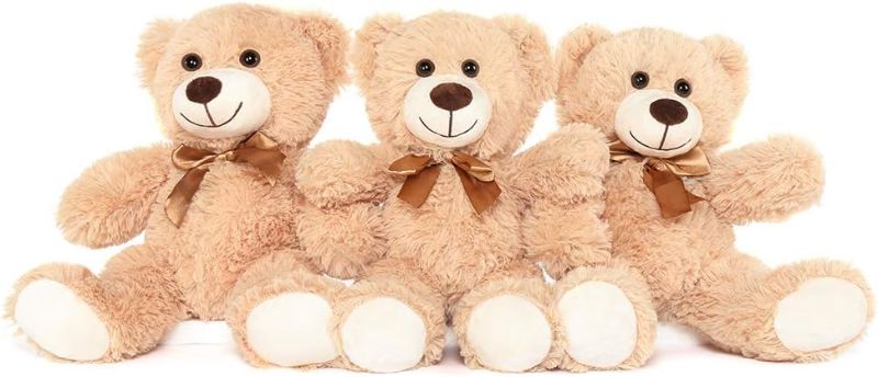 Photo 1 of MorisMos 4 Packs Teddy Bears Bulk Stuffed Animals, Cute Small Plush Toys, Little Bear for Kids on Centerpiece Baby Shower, 14 Inches, Brown
