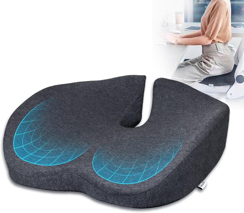 Photo 1 of Seat Cushion for Office Chairs - Tailbone & Sciatica & Hip & Coccyx & Low Back Pain Relief Pillow - Memory Foam Pressure Relief Cushion for Long Sitting for Gaming, Compute, Desk Chair, Car Seat
