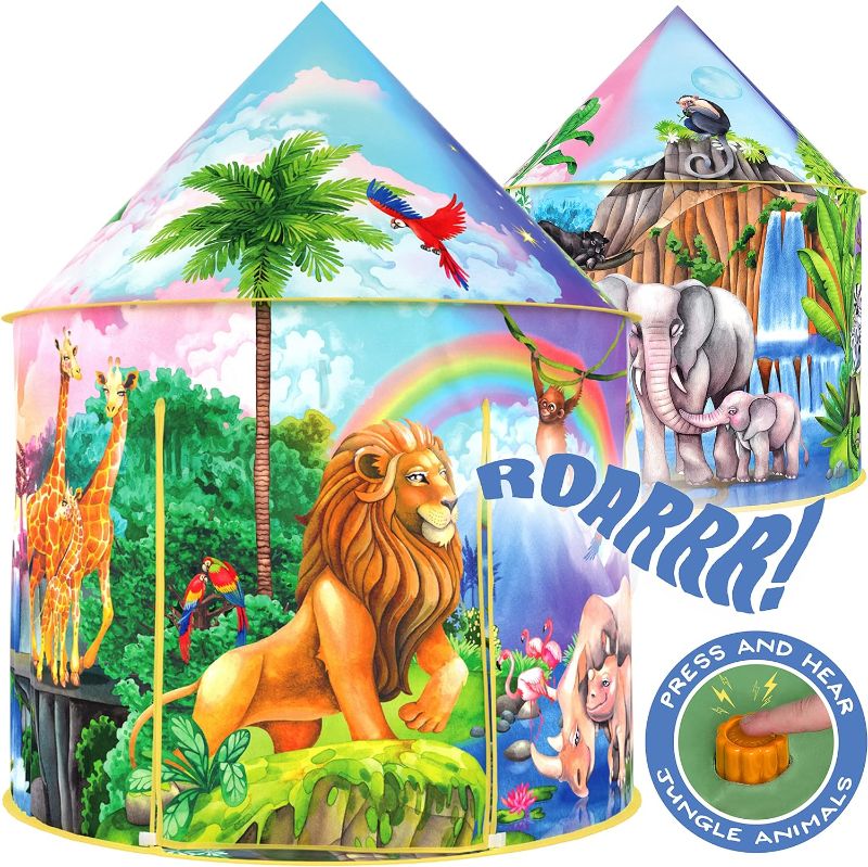 Photo 1 of W&O Jungle Adventure Kids Tent with Jungle Call Button, Safari Animals, Pop Up Kids Play Tent for Boys & Girls, Outdoor & Indoor Tents for Kids
