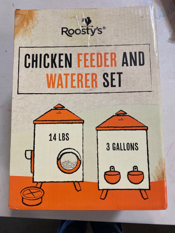 Photo 2 of Roosty's XL 14lb Chicken Feeder and Waterer Set, Large Chicken Waterer 3 Gallon, Automatic Chicken Feeder No Waste, Chicken Water Feeder, Chicken Water Dispenser, Poultry Feeder, Large Chicken Feeders
