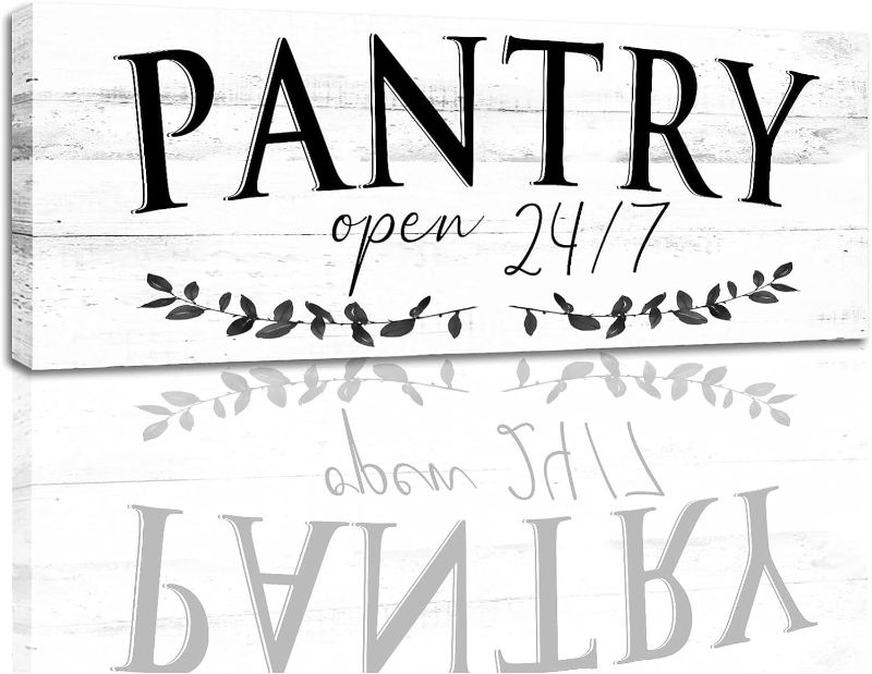 Photo 1 of Farmhouse Themed Pantry Signs: Rustic Pantry Room Decor Canvas Print Decoration with Quotes "Pantry Open 24/7" Vintage Decorative Wall Plaque for Home 6" x 15"
