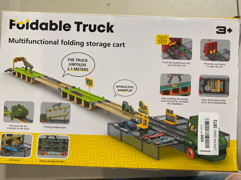 Photo 2 of Carrier Truck Race Track Kids Toys, Foldable 3 Layer Car Race Track Playset, Toy Truck Transport Car Carrier & 8 Race Cars, Truck Car Toddlers Toys Xmas Gifts for Age 3 4 5 6+ Years Old Boys Girls
