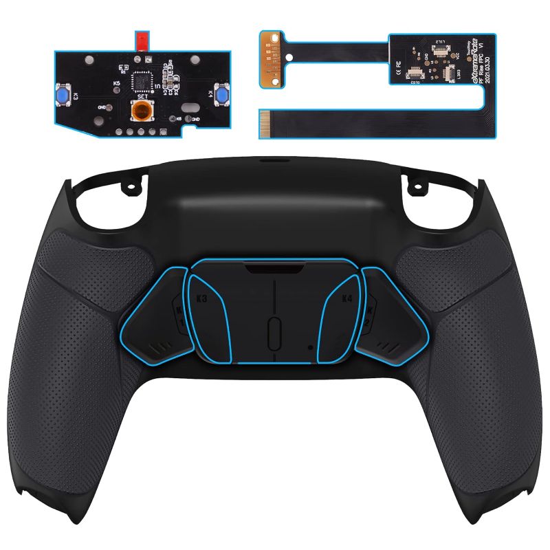 Photo 1 of eXtremeRate Black Rubberized Grip Programable RISE4 Remap Kit for PS5 Controller BDM 010 & BDM 020, Upgrade Board & Redesigned Back Shell & 4 Back Buttons for PS5 Controller - Controller NOT Included
