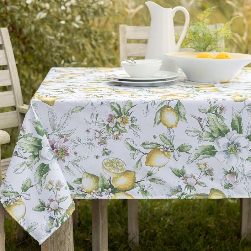 Photo 1 of Benson Mills Spillproof Spring/Summer Heavyweight Fabric Indoor Outdoor Tablecloth, Outdoor Table Cloth for Rectangle Tables, Picnic/Patio Table Covers (Limona, 60" X 120" Rectangular)
