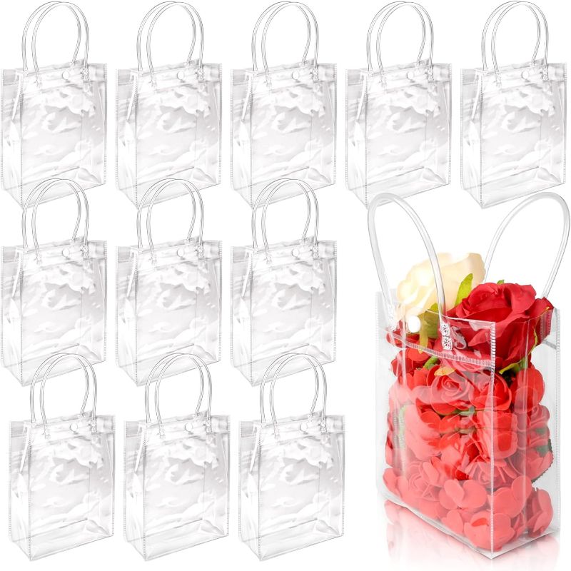 Photo 1 of BadenBach 24 PCS Clear Gift Bags with Handle,5.9" x 7.9" x 2.8",Plastic Transparent Gift Bag Clear Goodie Bag Party Favor Bag for Easter Mother's Day Boutique Wedding Birthday Baby Shower
