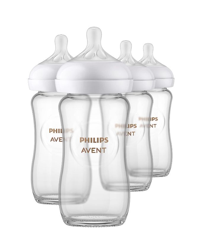 Photo 1 of Philips AVENT Glass Natural Baby Bottle with Natural Response Nipple, Clear, 8oz, 4pk, SCY913/04
