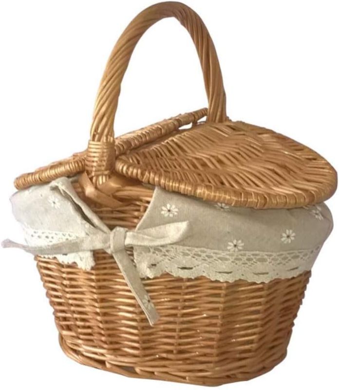 Photo 1 of Forart Wicker Picnic Baskets Hamper with Lid and Handle, Wicker Gift Baskets Empty Oval Willow Woven Picnic Basket Candy Basket Storage Basket Wedding Basket
