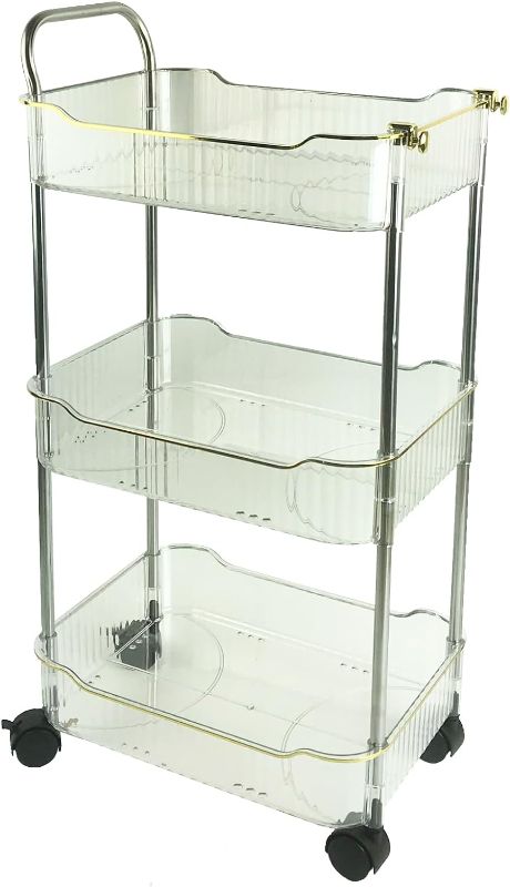 Photo 1 of 3 Tiers Kitchen Plastic Storage Rolling Cart with Wheels (Transparent)
