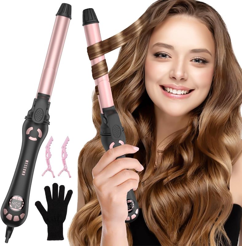 Photo 1 of Rotating Curling Iron - 1 Inch Automatic Curling Iron for All Hair Type, Quick & Effortless Auto Curling Wand with Fast Heating Dual Speed LCD Display 250°F-450°F for Lasting Beach Waves
