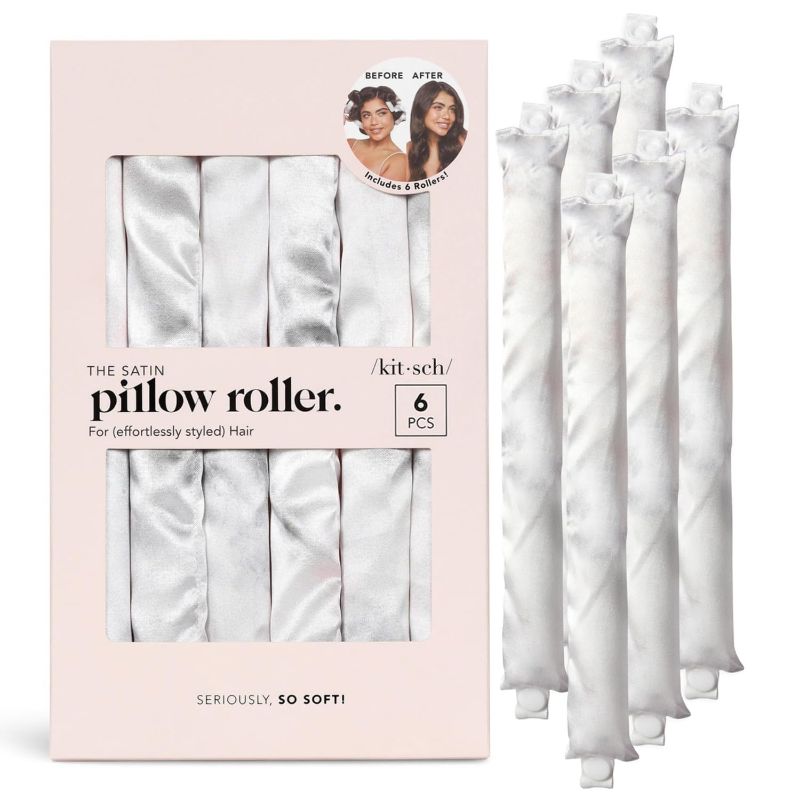 Photo 1 of Kitsch Satin Pillow Rollers for Hair - Soft Rollers for Hair, Softer than Silk Rollers for Hair Styling, Flexible Curling Rod, Satin Rollers for All Hair Types, Heatless Satin Hair Curler - 6pc Marble
