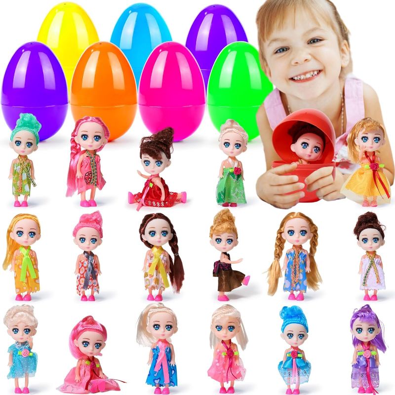 Photo 1 of 18 Pack Jumbo Easter Eggs with Doll Toys Inside for Girls, Easter Eggs with Toys Party Favors for Kids Boys Girls, Easter Egg Fillers, Easter Basket Stuffers, Easter Eggs Hunt Classroom Prize Supplies
