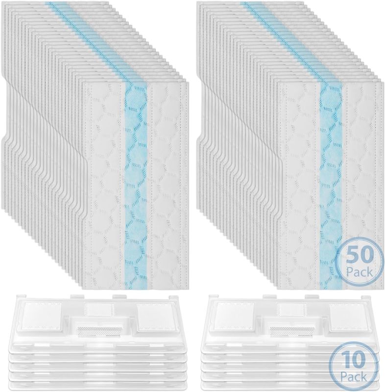 Photo 1 of Extolife Replacement Pads for Shark Vacmop - Hard Floor Vacuum Mop VM252 VM251 VM200 VM200C VM252C QM250 VM250 VC205, 50 Pack Disposable Mop Pad Refills and 10 Pack Washable and Reusable Dirt Chambers
