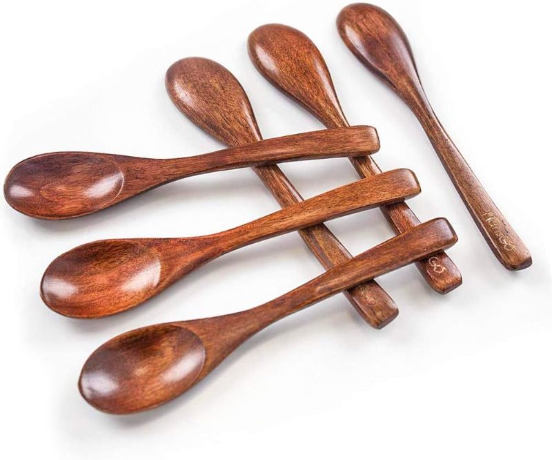 Photo 1 of HANSGO Small Wooden Spoons, 6PCS Small Soup Spoons Serving Spoons Wooden Teaspoon for Coffee Tea Jam Bath Salts, 6"
