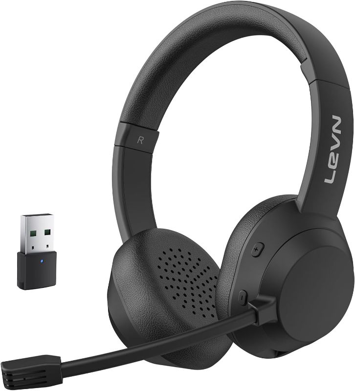 Photo 1 of LEVN Bluetooth 5.3 Headset, Wireless Headset with Mic for Work Noise Cancelling, Binaural Wireless Headset for Work Call & Meeting Mute, 60 Hours Worktime, Compatible for Computer/PC/Laptop/Cellphone
