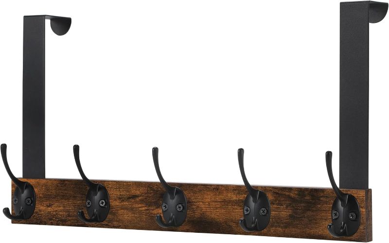 Photo 1 of Over The Door Hooks Heavy Duty, Vintage Wood Over Door Hanger Hook, Over The Door Coat Towel Rack for Hanging Towels, Clothes, Hats, Scarfs, Handbags, Back of Bathroom Door (Matte Black)
