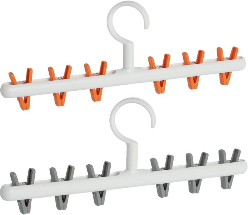 Photo 1 of Clothes Hanger 2 Pack Clothes Drying Racks Windproof for Drying Socks Bras Underwears Baby Clothes, Hats Scarfs Towels Pants and Gloves Diaper Grey Orange
