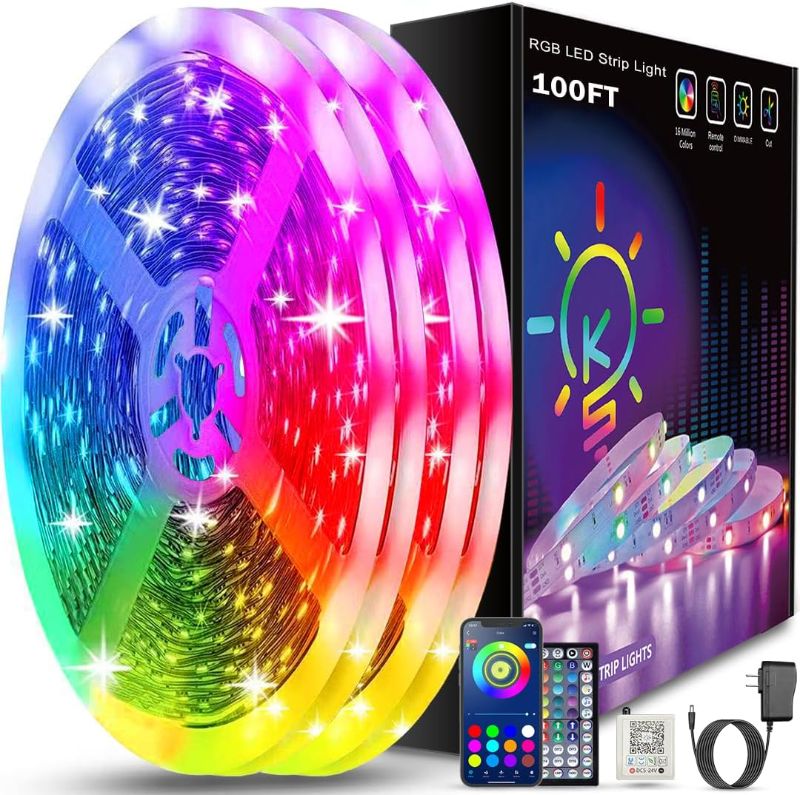 Photo 1 of Keepsmile 100ft Led Strip Lights (2 Rolls of 50ft) Bluetooth Smart App Control Music Sync Color Changing RGB Led Light Strip with Remote,Led Lights for Bedroom Room Home Decor Party Festival
