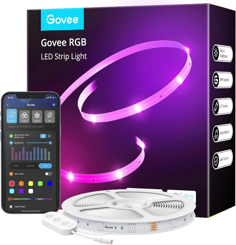 Photo 1 of Govee Smart WiFi LED Strip Lights, 50ft RGB Led Strip Lighting Work with Alexa and Google Assistant, Color Changing Light Strip, Music Sync, LED Lights for Bedroom, Gaming, Party, Easy to Install
