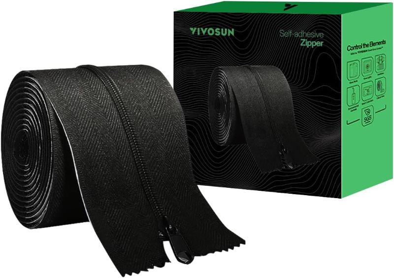 Photo 1 of VIVOSUN 1-Pack Heavy Duty Zipper, 3In. x 7Ft. Peel & Stick Zipper for Tarp, Double-Side Greenhouse Zipper Indoor Outdoor Dust Barriers Tent Zipper, Black
