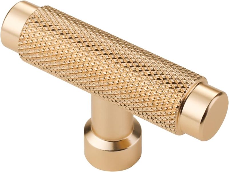 Photo 1 of Alzassbg 10 Pack Gold Cabinet Knobs, 2.1 Inch(55mm) Diameter Cabinet Hardware T Bar Knurled Knobs for Cupboard and Drawers AL6017BB
