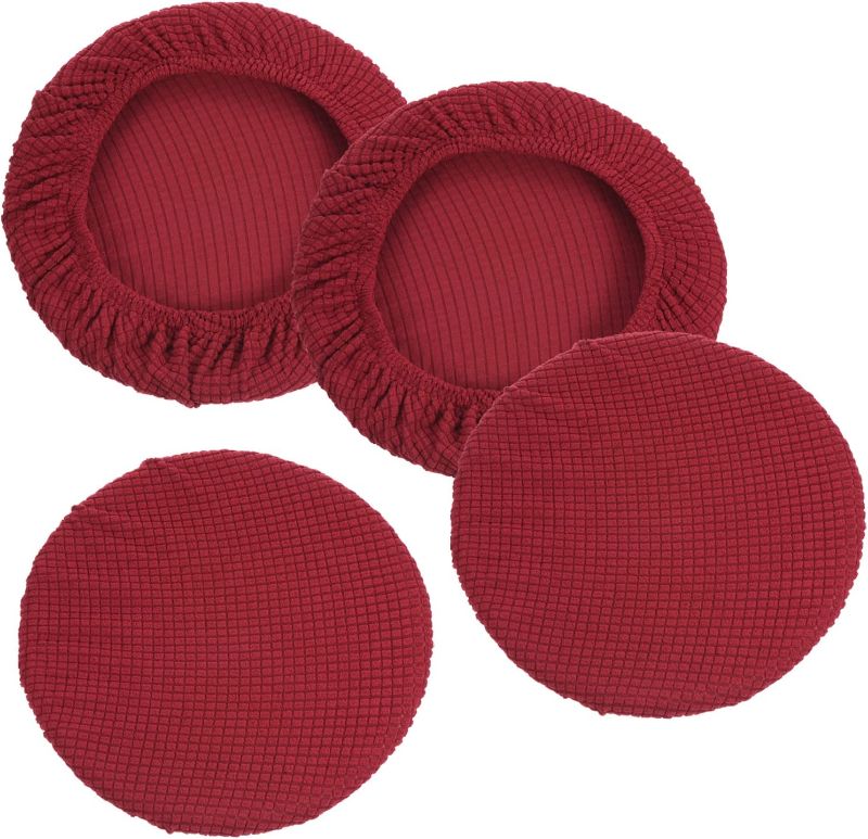 Photo 1 of PATIKIL 11" Round Bar Stool Cover, 4 Pack Washable Elastic Stool Cushion Cover for Diameter 11"-16" Chair, Wine Red
