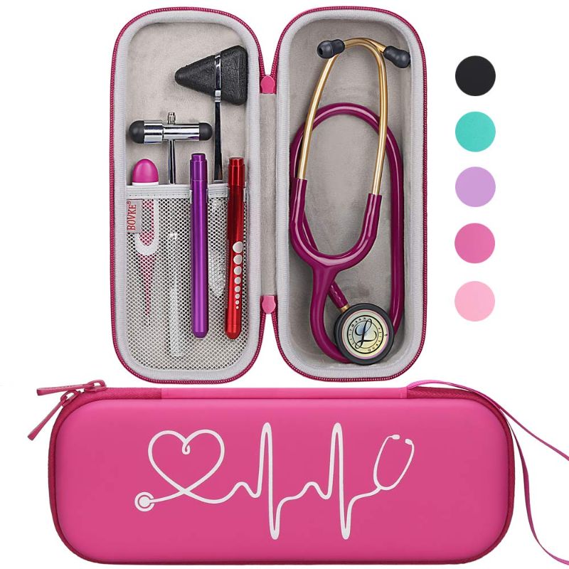 Photo 1 of BOVKE Travel Carrying Case Compatible with 3M Littmann Classic III,MDF Acoustica Deluxe Stethoscopes - Extra Room for Medical Bandage Scissors EMT Trauma Shears and LED Penlight, Raspberry
