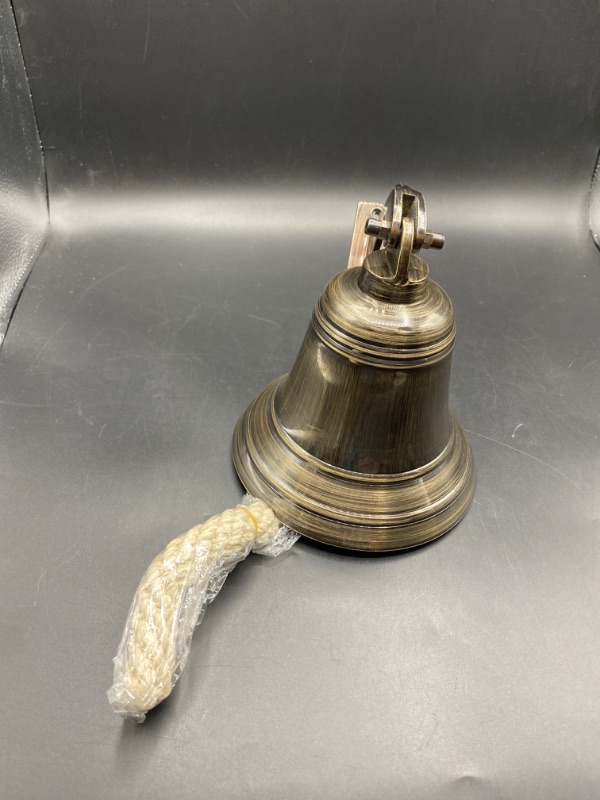 Photo 2 of 6" Solid Brass Bell Quality Marine Wall Mounted Ship Old Antique Finished Hanging Bell Perfect for Outdoor, School, Bar, Reception, Last Order & Church by The Metal Magician
