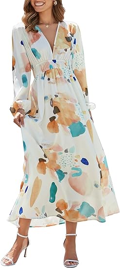 Photo 1 of (XL) Sissyaki Women's Long Sleeve Boho Dress 2024 Spring Summer Maxi Dress Wedding Guest Casual Long Dress- size XL
