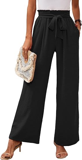 Photo 1 of (L) Heymoments Women's Wide Leg Lounge Pants with Pockets Lightweight High Waisted Adjustable Tie Knot Loose Trousers
