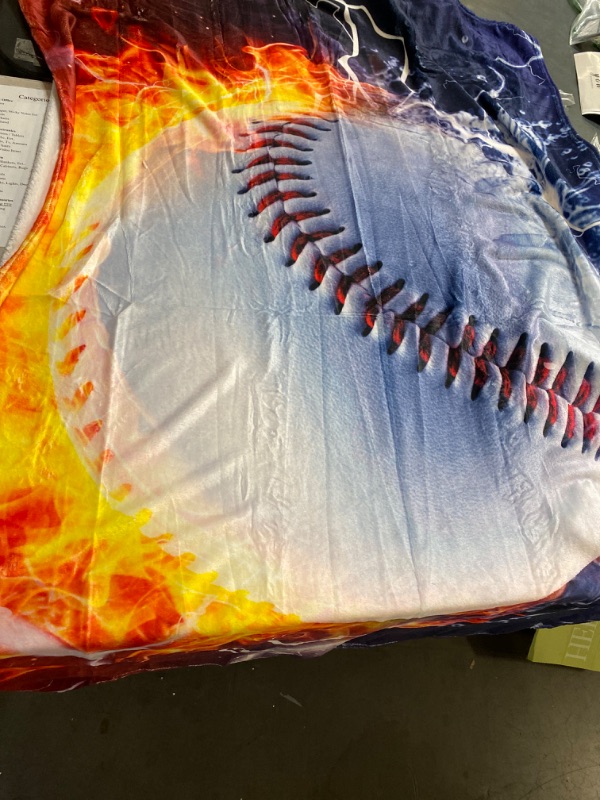 Photo 2 of Baseball Blanket 3D Print Baseball Throw Blanket Gifts for Boys White Ball in Fire and Water Soft Sport Throw for Kids and Adults All Season Couch Bed Sofa Home Decor (50"x60")
