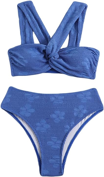 Photo 1 of (L) Women's High Waisted Bathing Suit Floral Jacquard Twist Criss Cross Swimsuit Bikini Set 2 Piece