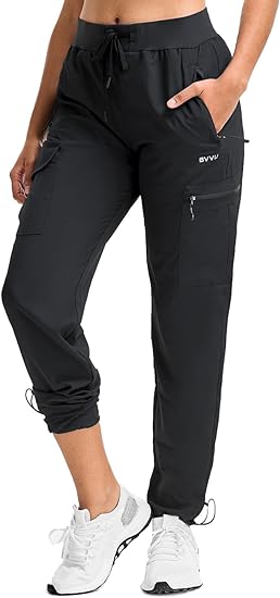 Photo 1 of (S/P) BVVU Women's Cargo Joggers Lightweight Quick Dry Hiking Pants Outdoor Waterproof Athletic Workout Pants with Zipper Pockets- small, petite

