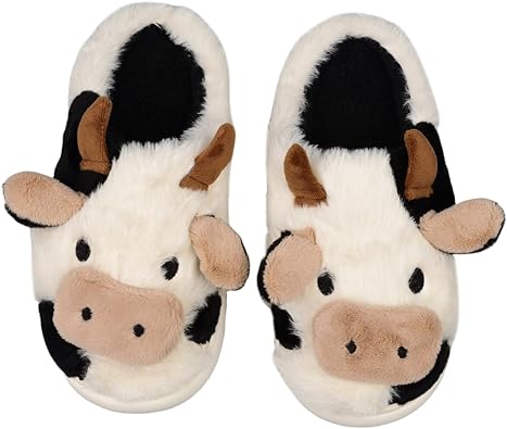 Photo 1 of Size 6/7 - Cow Slippers,slippers for Women Men,Cute Fuzzy Slippers, Womens/Mens Kawaii Animal Cartoon Cotton Plush House Slippers,Cloud Bedroom Winter House Shoes for Indoor
