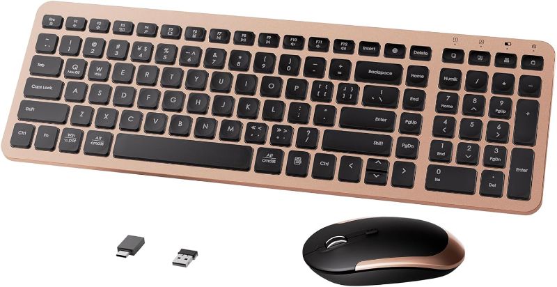 Photo 1 of Wireless Keyboard Mouse Combo - 2.4Ghz Compact Quiet Keyboard and Mouse Wireless - 106 Keys Full Size Ergonomic Keyboard for Laptop, Computer, PC, Notebook, Windows, Mac OS (Rose Gold Black)
