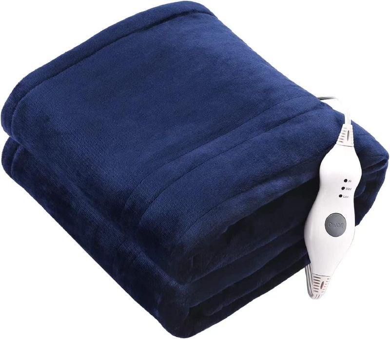 Photo 1 of Tefici Electric Heated Blanket Throw, Super Cozy Soft 2-Layer Flannel 50" x 60" Heated Throw with 3 Heating Levels & 4 Hours Auto Off, Machine Washable, ETL&FCC Certified, Home Office Use,Blue
