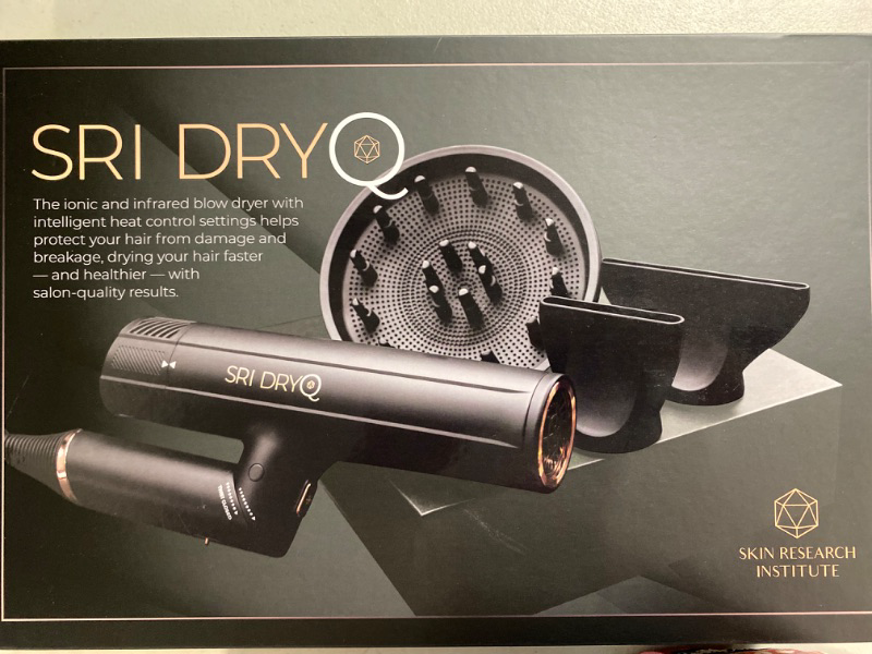 Photo 3 of Skin Research Institute DryQ “Smart” Hair Dryer - Super Lightweight, Foldable - Powerful, Quiet Motor - Infrared and Ionic Technology - 3 Magnetic Attachments - Heat Control with Locking Switch
