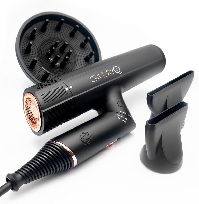 Photo 2 of Skin Research Institute DryQ “Smart” Hair Dryer - Super Lightweight, Foldable - Powerful, Quiet Motor - Infrared and Ionic Technology - 3 Magnetic Attachments - Heat Control with Locking Switch
