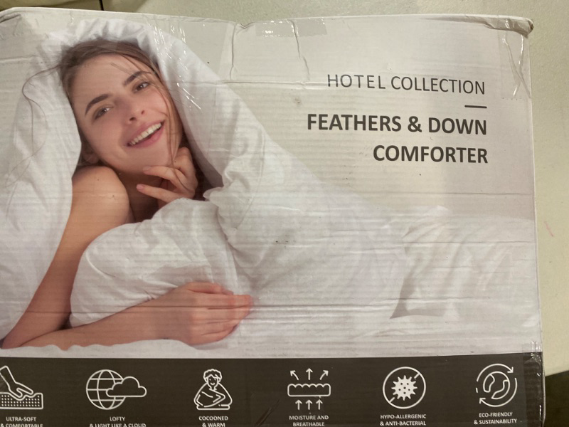 Photo 2 of DWR Luxury Feathers Down Comforter Full/Queen, Hotel-Style Fluffy Duvet Insert, Ultra-Soft Egyptian Cotton Fabric, 750 Fill Power 46oz Medium Weight for All Season(90x90, White)
