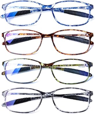 Photo 1 of DOOViC Computer Reading Glasses 4 Pack Blue Light Blocking Glasses Anti Eyestrain Flexible Lightweight Readers for Women Men( 1 +2.00, 2  +2.50)
