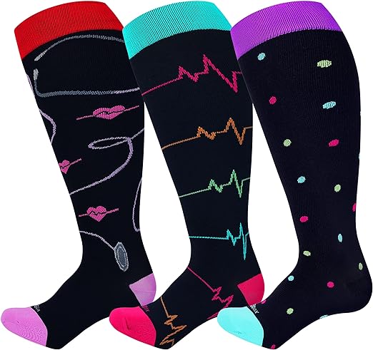 Photo 1 of (M) LEVSOX Plus Size Compression Socks for Women Men Wide Calf Extra Large 15-20 mmHg Knee High Sock for Nurses Pregnant Travel- size medium

