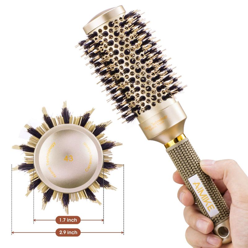 Photo 1 of AIMIKE Nano Thermal Ceramic & Ionic Hair Brush with Boar Bristles for Styling, Volume & Shine (2.9 inch, 1.7 inch Barrel)