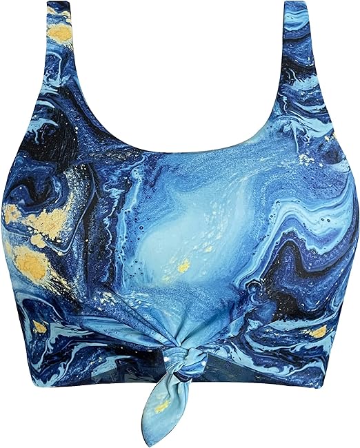 Photo 1 of size 6/8 - Women's Scoop Neck Tie Knot Front Crop Top High Waisted Bottom Printed Sporty Tankini Swimsuit Bikini Set
