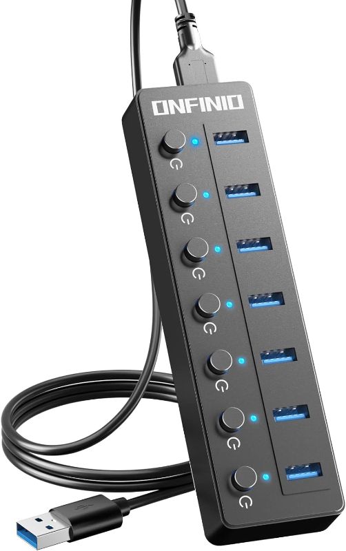 Photo 1 of USB Hub, 7 Port USB Hub 3.0 with 3.3ft USB Cable Multiple Port with Individual LED On/Off Switches USB Splitter for Laptop & PC
